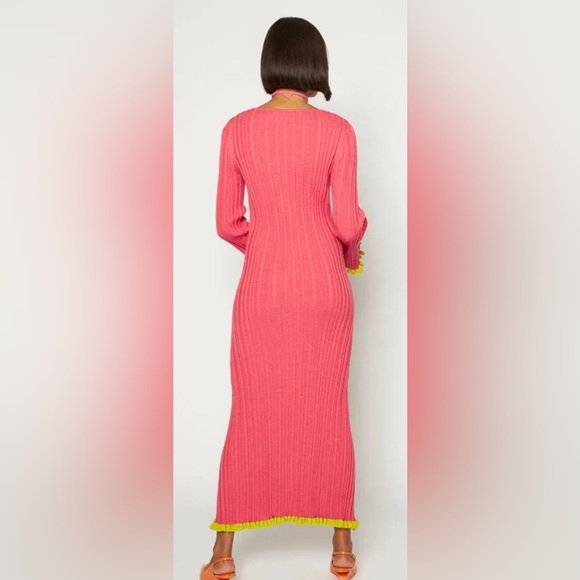 Mochi Ribbed Knit Ruffle Trim Dress - Picture 3 of 4